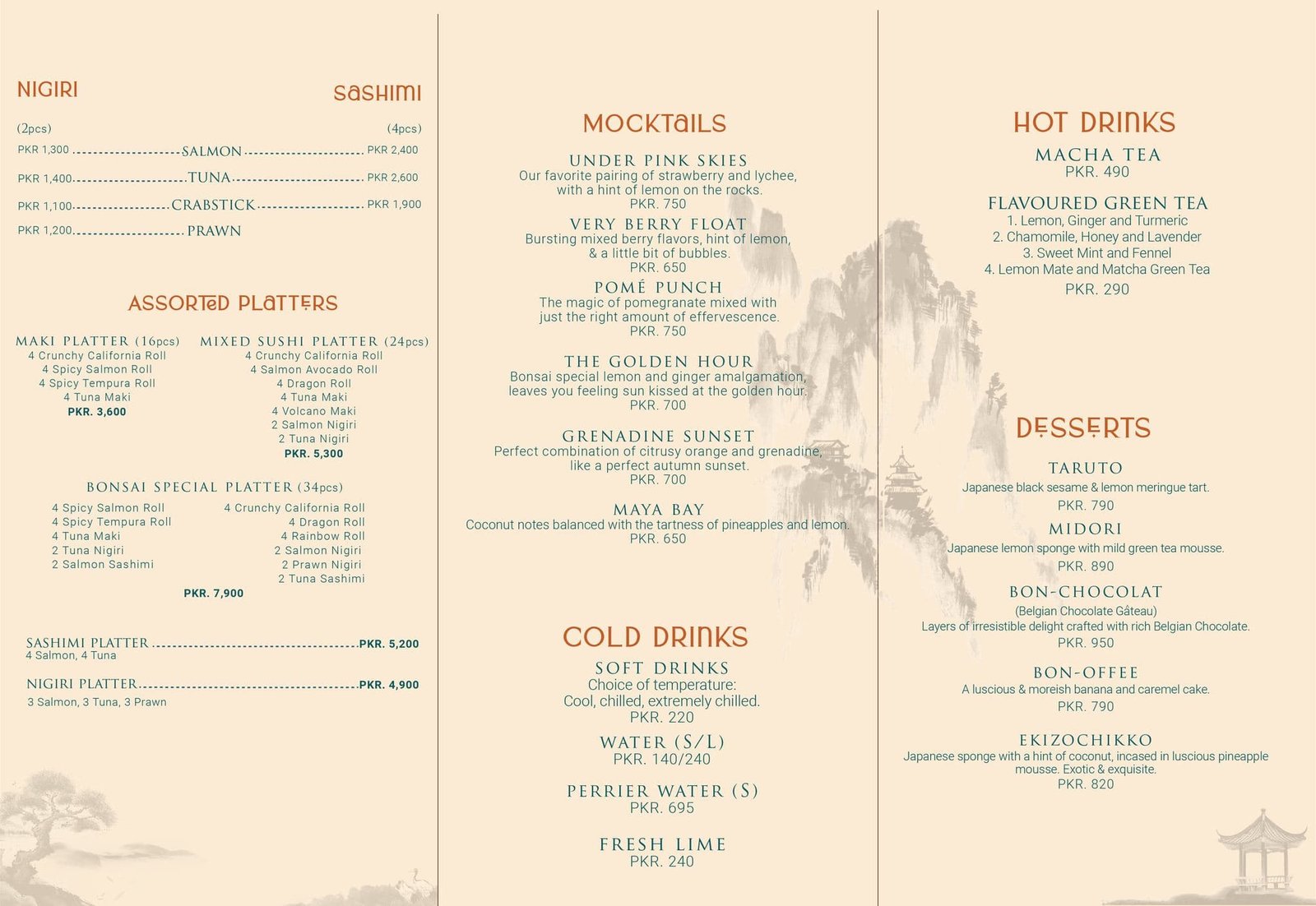 Bonsai Pan Asian Kitchen Islamabad Menu