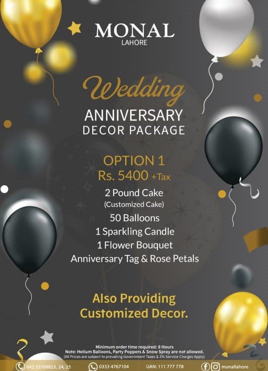 Monal Lahore wedding anniversary celebration packages